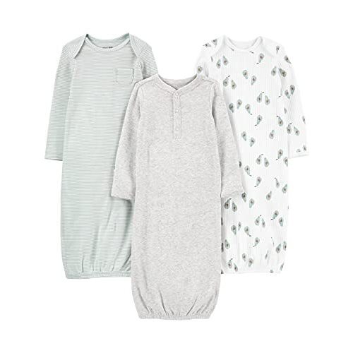 unisex-baby 3-Pack Cotton Sleeper Gowns Avocados/Heather/Stripe 0-3 Months