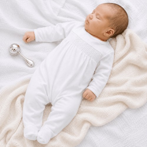 Unisex Baby White Hand Smocked Footie - Peruvian Pima Cotton – Magnolia Baby