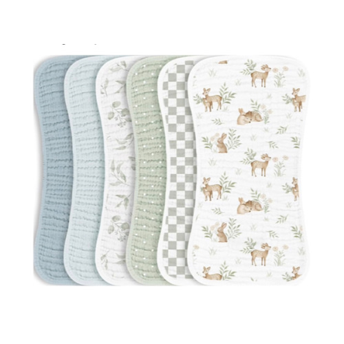 Konssy Muslin Baby Burp Cloths Sets for Unisex- 6 Pack Large 100% Cotton Burping Clothes for Newborn, Baby Girls and Boys