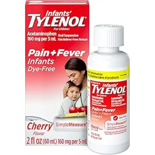 Infants’ Tylenol Dye Free Acetaminophen, Free of Alcohol, Aspirin and Ibuprofen, Oral Suspension, Pain Relief, Fever Reducer, Includes SimpleMeasure Dosing Syringe, Cherry Flavor, 2 Fl Oz