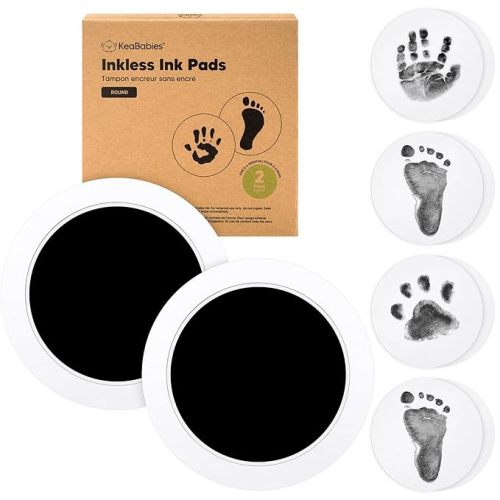 2-Pack Round Inkless Baby Hand and Footprint Kit - Mess Free Ink Pad for Newborn Keepsake, Dog Nose & Paw Print Kit, Clean Touch Ink Pad for Baby Hand & Footprints, Ideal New Mom Gifts (Jet Black)