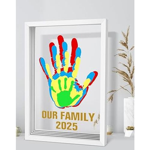 Family Handprint Kit, Baby Hand Print Kit, DIY Handmade Craft Keepsake Frame, Adoption Family Gifts for New Mom, New Parents, Grandparents, Mother's Day, Father's Day, Christmas, 6 Non-Toxic Paints