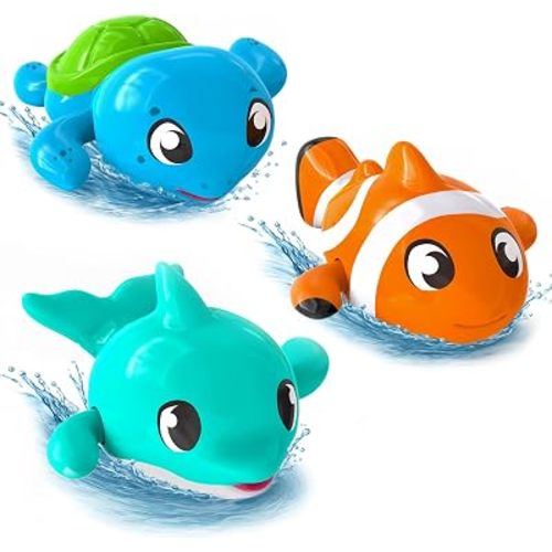 Tub Works® Swimmers™ Wind Up Baby Bath Toys, Marine™ 3 Pack | Swimming Toddler Bath Toys for Interactive Play | Easy-to-Use | Ideal Bathtub Toys for Kids, Toddler Pool Toys & Water Table Toys