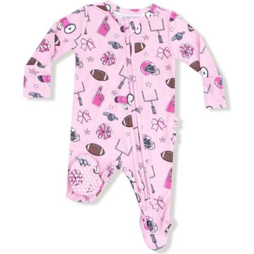 2 Way Zipper Ruffle Back Footie, Pink Football - Angel Dear | Maisonette
