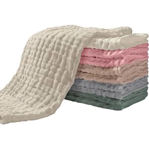 Yoofoss Muslin Burp Cloths for Baby 10 Pack 100% Cotton Baby Washcloths for Boys Girls Large 20''X10'' Super Soft and Absorbent
