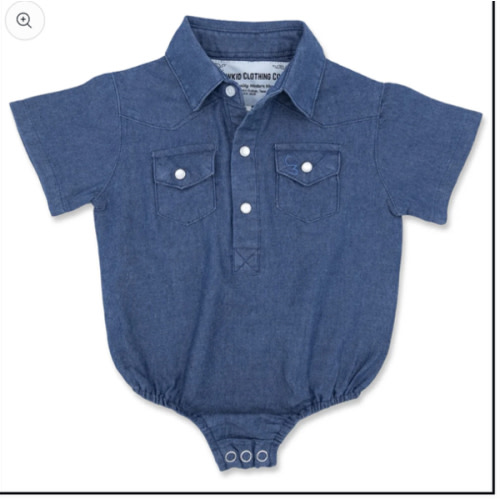 Dark Denim Short Sleeve Pearl Snap Onesie – Cowkid Clothing Company
