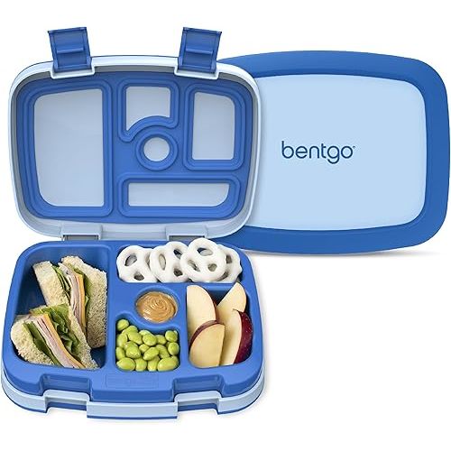 Bentgo Kids Bento-Style 5-Compartment Leak-Proof Lunch Box - Ideal Portion Sizes for Ages 3 to 7 - Durable, Drop-Proof, Dishwasher Safe, BPA-Free, & Made with Food-Safe Materials (Blue)