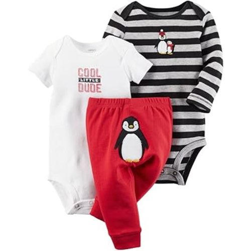 Carter's Baby Boy's 3 Piece Matching Outfit Set-2 Onsies, 1 Pant (18M, Penguin)