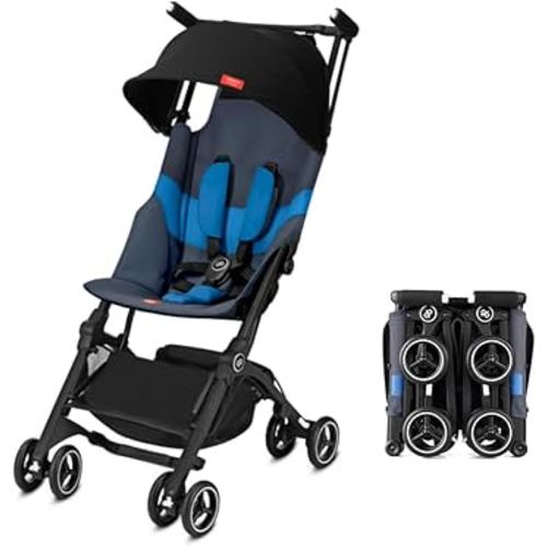gb Pockit+ All-Terrain, Ultra Compact Lightweight Travel Stroller with Canopy and Reclining Seat in Night Blue, 10.6 pounds