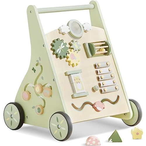 Beright Wooden Baby Walker Push and Pull Learning Activity Walker Kids’ Activity Toy Multiple Activities Center Develops Motor Skills & Stimulates Creativity(Green)