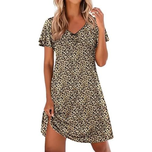 Ekouaer Nightgowns for Women Short Sleeve Night Gown Comfy Sleep Shirt Soft Sleep Dress Pleated Sleepwear