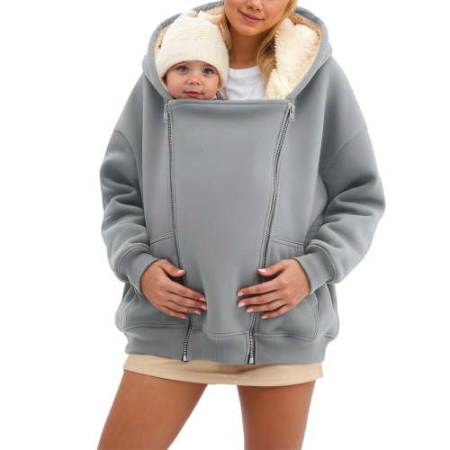 Women's Jacket with Baby Carrier Pocket, Warm Maternity Coat for Mom,Cozy 2 in 1 Baby Wearing Outerwear Light Gray L