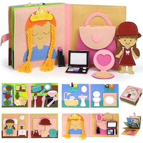 AIXMEET Toddler Busy Board, Sensory Busy Board for Toddlers 3456 Year Old, Montessori Felt Quite Book Preschool Early Learning Educational Travel Toys Autism Sensory Cloth Book