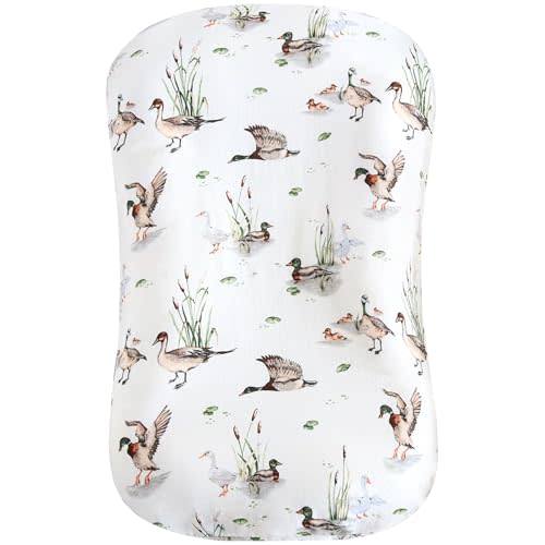 LifeTree Muslin Baby Lounger Cover, Newborn Slipcover Lounger Cover for Boys Girls Infant, Soft 70% Viscose from Bamboo and 30% Cotton, Cover Only, MallardDuck Pattern