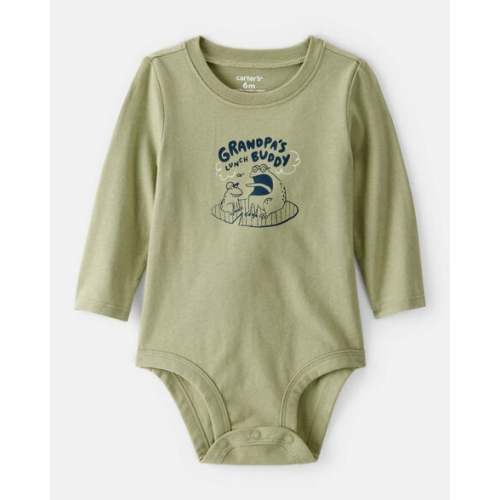 Baby Boy Grandpa's Lunch Buddy Frog Cotton Long-Sleeve Graphic Bodysuit - Green | Carter's