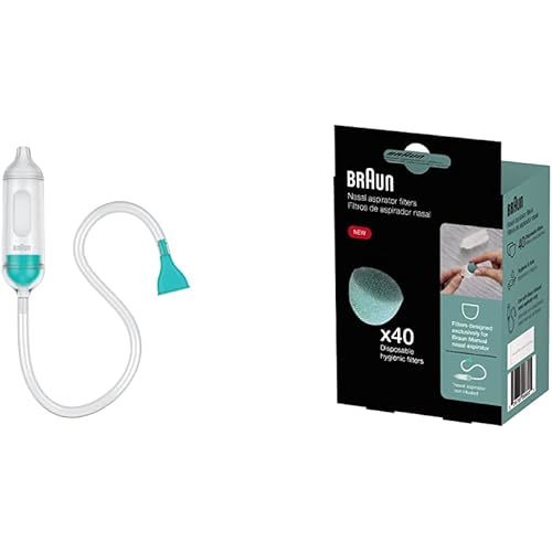 Braun Manual Nasal Aspirator – Quickly and Gently Clear Stuffed Infant Noses with Braun Manual Nasal Aspirator Filters, 40 Count