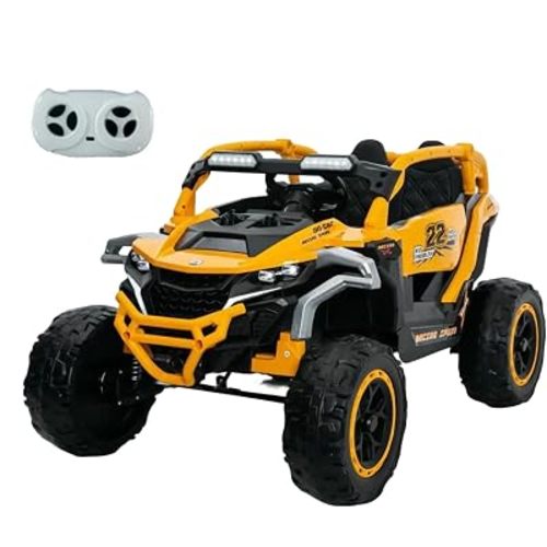 RYH 12V 2-Seater Kids UTV with Remote Control,Electric Ride On Car Truck,Power Wheels with Shock Suspension & LED Lights,Flashlights, Music Player，Outdoor Toys for Boys Girls Ages 3-6 (Yellow)