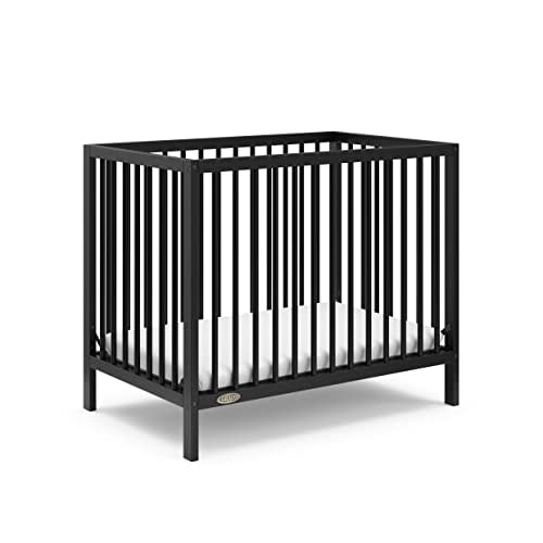 Graco Teddi 4-in-1 Convertible Mini Crib with Bonus Water-Resistant Mattress – GREENGUARD Gold Certified, 2.75-Inch Mattress Included, Small Spaces Crib, Easy 30-Minute Assembly (Black)