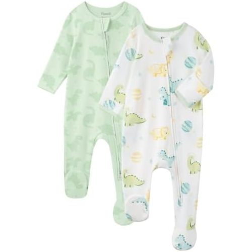 Baby Girl Sleepers 100% Cotton Footie Pajamas Newborn 0-3 3-6 6-9 Months with 2-Way Zipper, 2pcs PJs Baby Girl Clothes