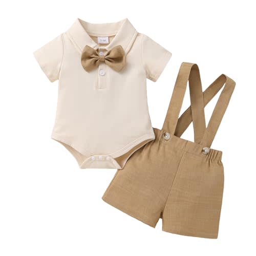 Happy Town Baby Boy Clothes Suits Infant Gentleman Wedding Outfit Dress Shirt Bowtie and Suspenders Shorts Set