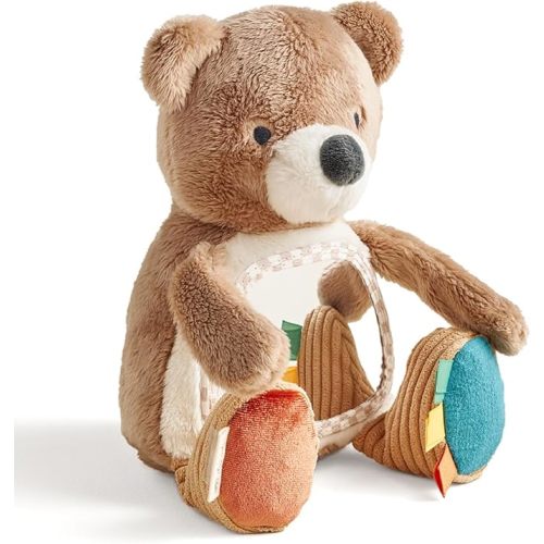 Itzy Ritzy Sensory Tummy Time Toy Mirror - Features Crinkle & Jingle Sounds, Multiple Textures and Mirror for Self-Discovery, Infant Toy for Ages 0 Months and Up, Cow