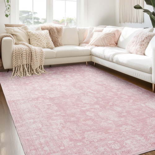 SPRINDAY Boho 5'x7' Area Rug, Large Vintage Distressed Pink Rugs for living room Kitchen, Non-Slip Washable Carpet for Home Office Decor