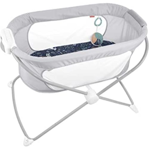 Fisher-Price Portable Baby Crib Soothing View Vibe Bassinet with Music Vibrations & Slim Fold for Travel Newborns 0+ Months, Moonlight Forest