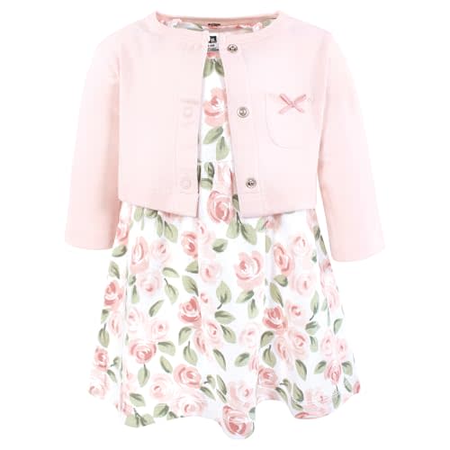 Hudson Baby Infant and Toddler Girls Cotton Dress and Cardigan Set