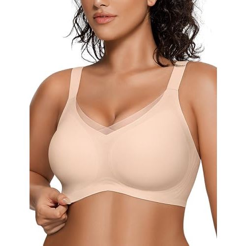 OEAK Womens Wireless Jelly Bras V Mesh Comfortable Bralette Supportive Tshirt Bra No Underwire Seamless Push Up Everyday Bras