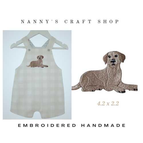 Baby boy clothes. Embroidered Plaid Romper: Labrador. Overalls. Custom made.
