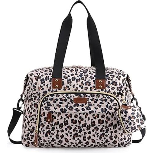 Tuwubi Diaper Bag Tote,Baby Diaper Bag with Pacifier Case Large Travel Diaper Tote Caddy for Mom and Dad Multifunction Large Baby Bag - M-Leopard Print