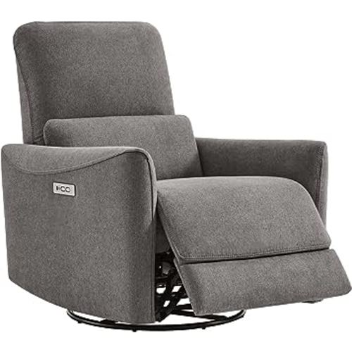 CHITA Power Recliner Chair Swivel Glider, FSC Certified Fabric Living Room Reclining Sofa Chair with Lumbar Support, Metal Grey