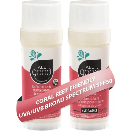 All Good Baby & Kids Mineral Sunscreen Butter Stick for Face, Nose, Ears - Water Resistant, Zinc Oxide, Vitamin E (2.75 oz)(2-Pack)