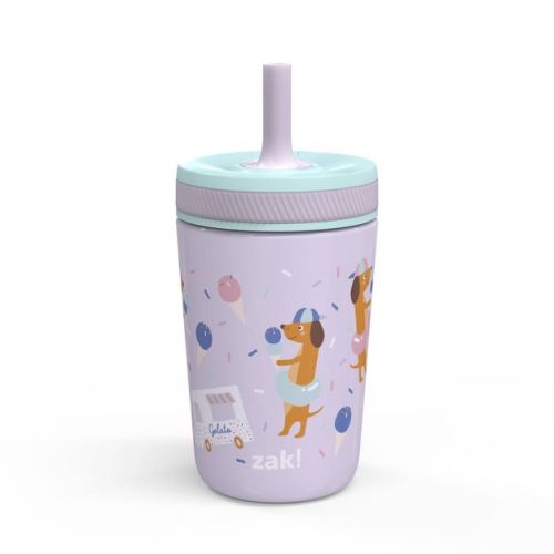 12oz Vacuum Kelso Portable Tumbler 'Ice Cream Dog' - Zak Designs: Stainless Steel Kids Straw Cup, Dishwasher-Safe