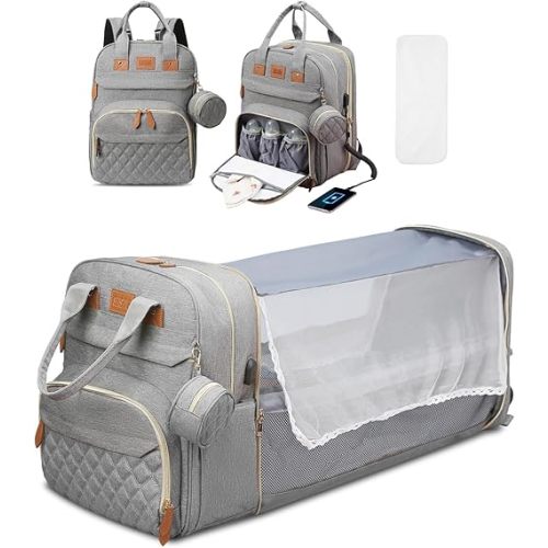 Diaper Bag Backpack, Large Diaper Bag with Changing Station, Baby Bag, New Mom Gifts, Lightweight Waterproof Unisex Diaper Bag with Insulated Pockets and USB Charging Port, Grey