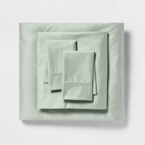 California King Solid Performance 400 Thread Count Sheet Set Silver Green - Threshold™: Cotton Sateen, Wrinkle-Resistant, OEKO-TEX Certified