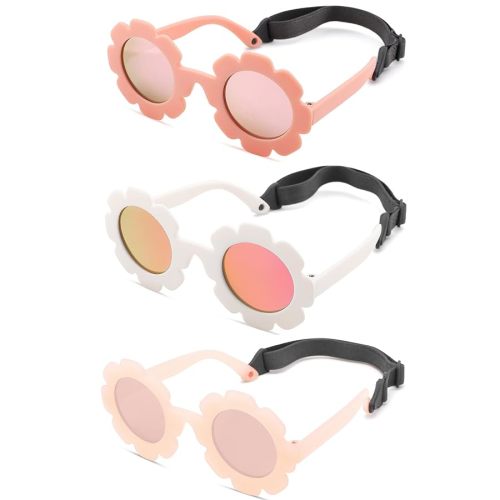 Hycredi Flexible Bendable Flower Baby Polarized Sunglasses with Strap for Newborn Infant Girls Age 0-24 Months