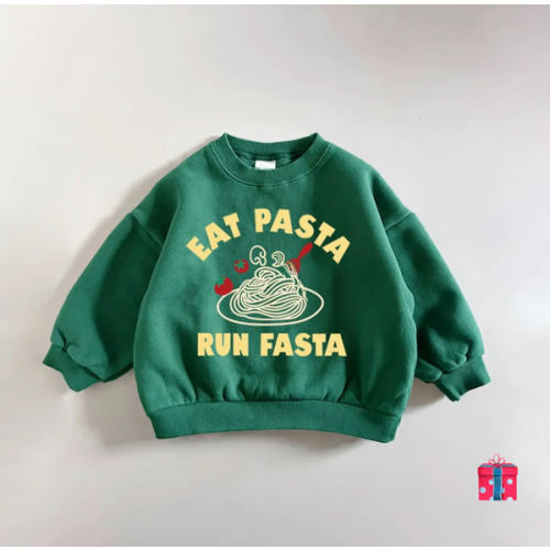 EAT PASTA RUN FASTA Baby & Kids Slogan Blue Sweatshirt