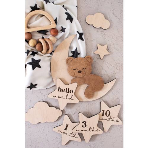 Teddy Bear Milestone | New Baby Gift | Baby Photo Prop | Neutral Baby Decor | Baby Milestone Markers | Monthly Milestone Disks | Cute Bear