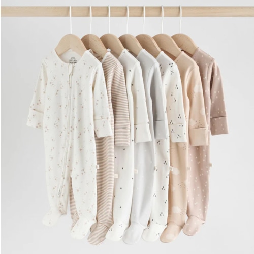 Buy Neutral 7 Pack Two Way Zip Baby Sleepsuits (0-2yrs) from Next Australia