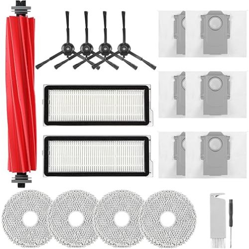Accessories Replacement Kit for Roborock Q Revo S, Qevo Pro, Qrevo Plus Robot Vacuum, 1 Main Brush, 4 Mop Cloth, 2 Washable Filter, 4 Black Side Brushes, 6 Dust Bag, 1 Cleaning Tool - 18 Pcs