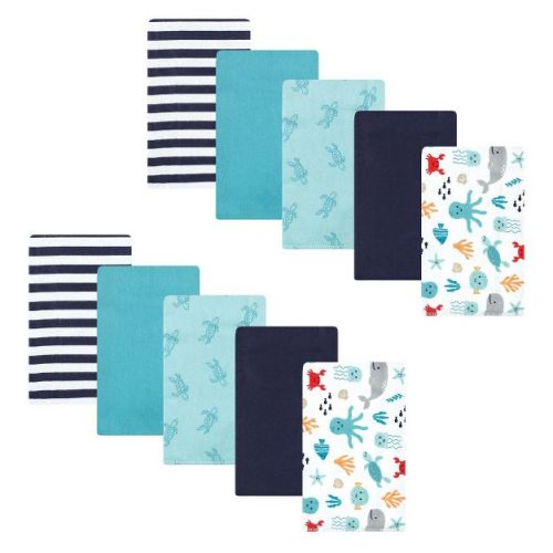 Hudson Baby Infant Boy Cotton Flannel Burp Cloths, Sea Characters, One Size