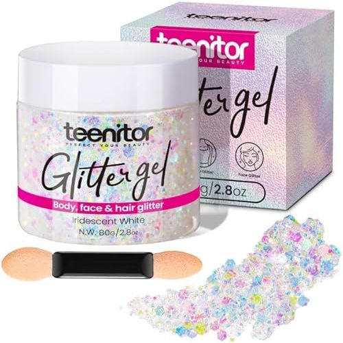 Teenitor Body Glitter, Face Glitter, White Glitter, 80g/2.8oz Face Body Glitter, Hair Glitter Gel, Rave Glitter, Mermaid Makeup Glitters for Kids