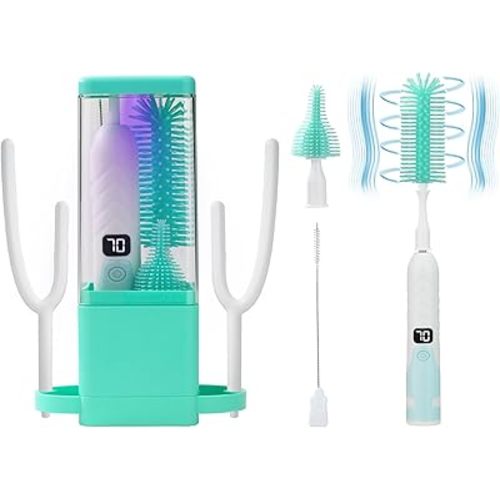 Electric Bottle Brush Cleaner,Electric Baby Bottle Brush Cleaner, Baby Bottle Washer,8 in 1Automatic Bottle Cleaner Brush Set (Green)