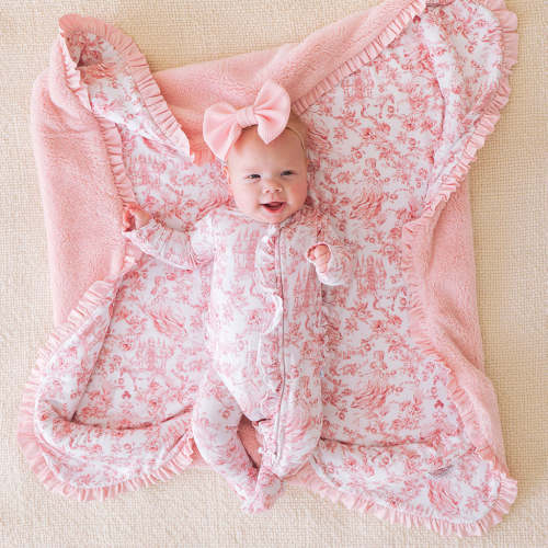 Princess Floral Pink Reversible Antoinette Ruffled Luxette Plush Patoo® Blanket | Posh Peanut®