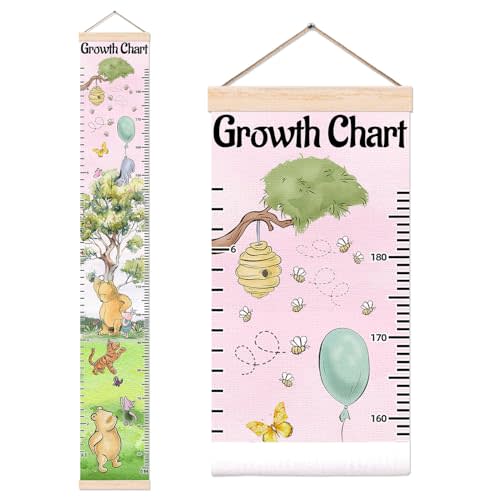 Baby Growth Chart Wall Art Decor, the Pooh Height Chart for Boys Girls, Pink Height Measurement for Wall Hanging, Canvas Measuring Wall Ruler, Perfect for Toddler Nursery Wall Decoration 9.8 * 64.3IN
