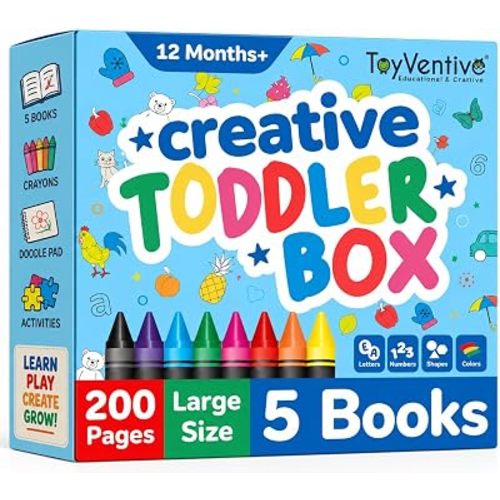 Coloring Books For Toddlers 1-3 with Jumbo Toddler Crayons - Toddler Coloring Set with Coloring Books for Kids Ages 3-5, Large Pages 8.5''x 11'', Simple Images & Crayons for Toddlers 1-3, in Pink Box