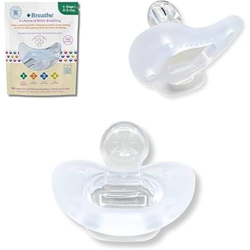 Breathe Baby Pacifier – Patented Design for Natural Oral & Facial Development - BPA-Free, Latex-Free, Pediatrician Developed - Dishwasher Safe 2 Pack (Stage 1: 0-3 Months)