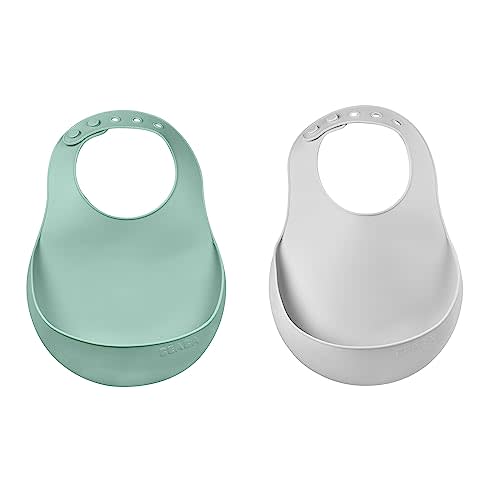 Beaba Silicone Baby Bib, Baby Bibs with Baby Food Catcher, Baby Boy Bibs Baby Girl Bibs, Baby Essentials for Feeding, 2 Pack