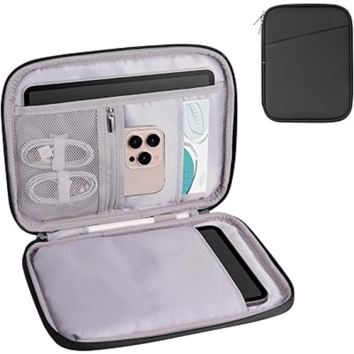 8-9 Inch Tablet Sleeve Bag, Padded Travel Pouch for Galaxy Tab A9 8.7/Tab A 8.4/Fire HD 8, Portfolio Style with Mesh Pocket and Compartments for Accessories (PU-Black9)